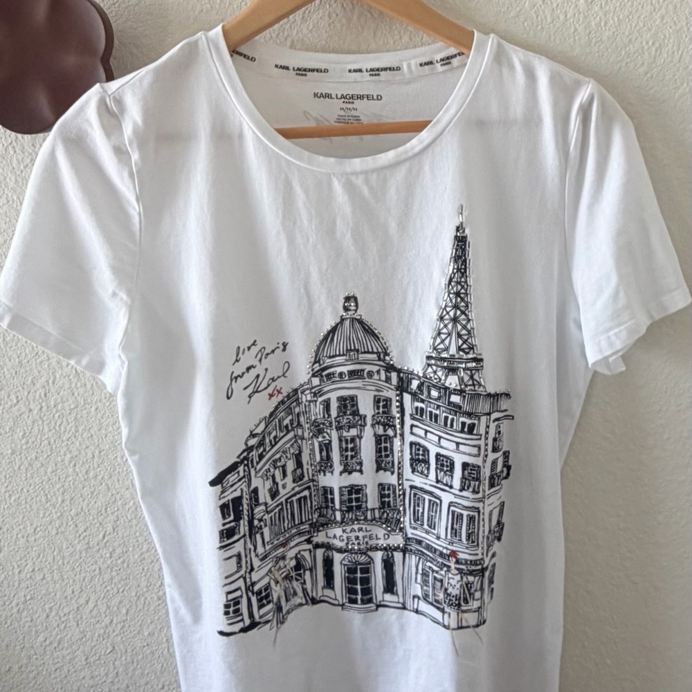 Karl Lagerfeld White Logo Neck Tee with Black Print